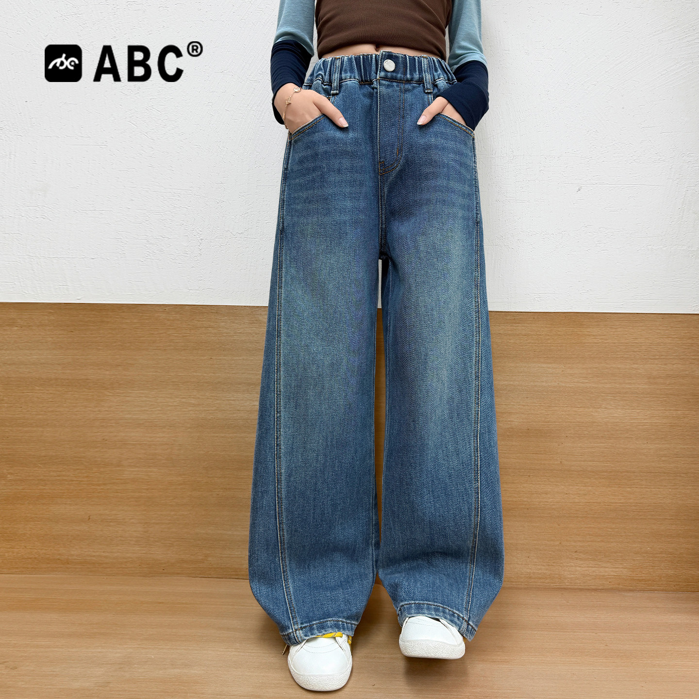 ABC男女童春秋直筒牛仔裤新款图片