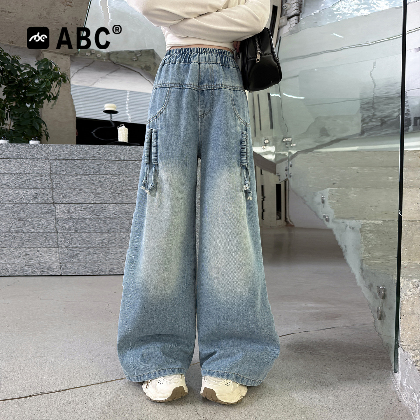 ABC女童春秋宽松直筒牛仔裤图片