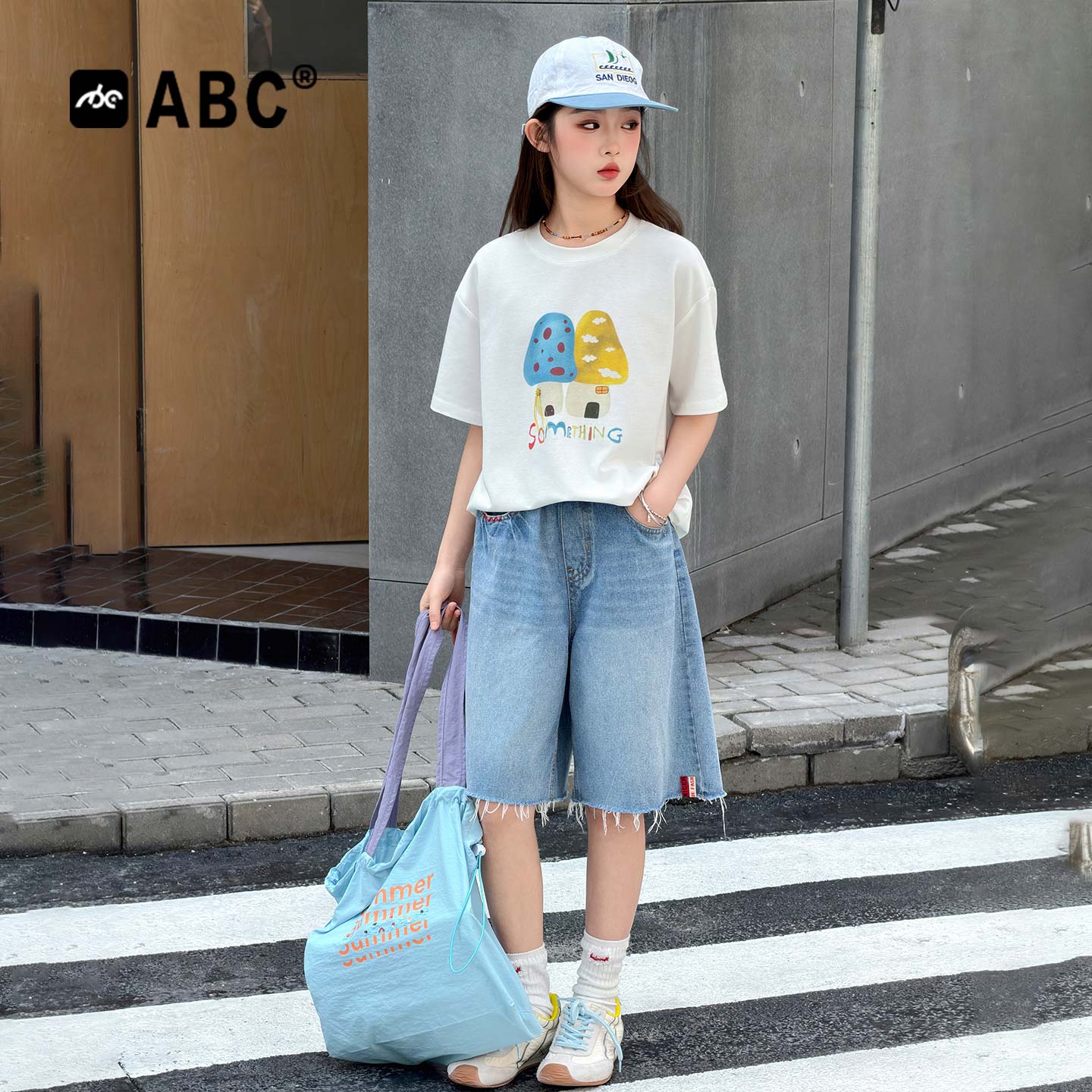 ABC女童夏季牛仔七分裤两件套