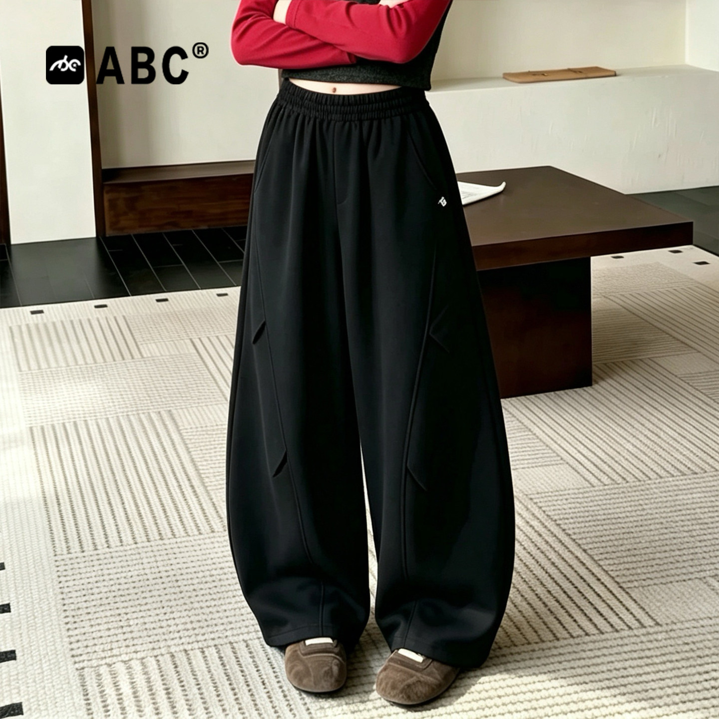 ABC秋季女童裤子2026新款中大童儿童春秋款运动裤女孩阔腿裤秋装