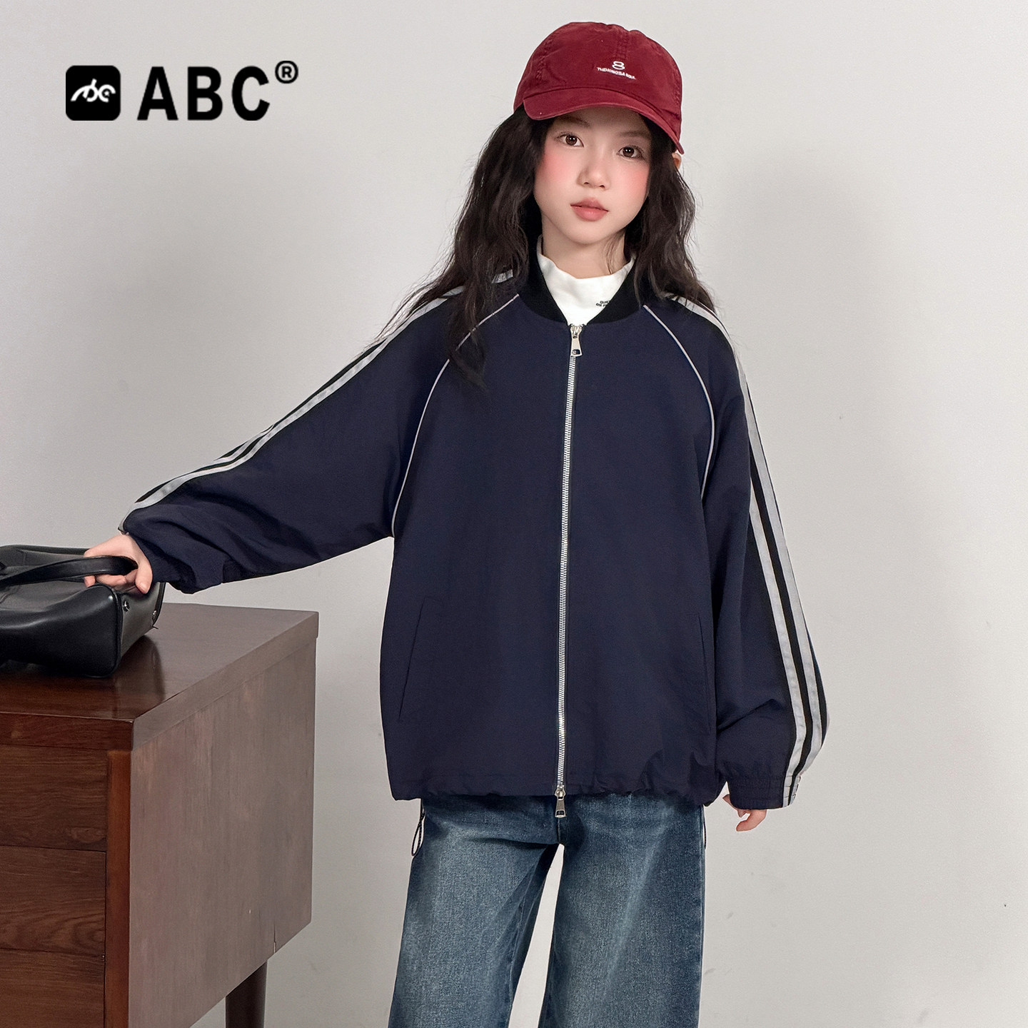 ABC女童秋季外套2026新款洋气中大童时尚百搭防风夹克女孩宽松潮