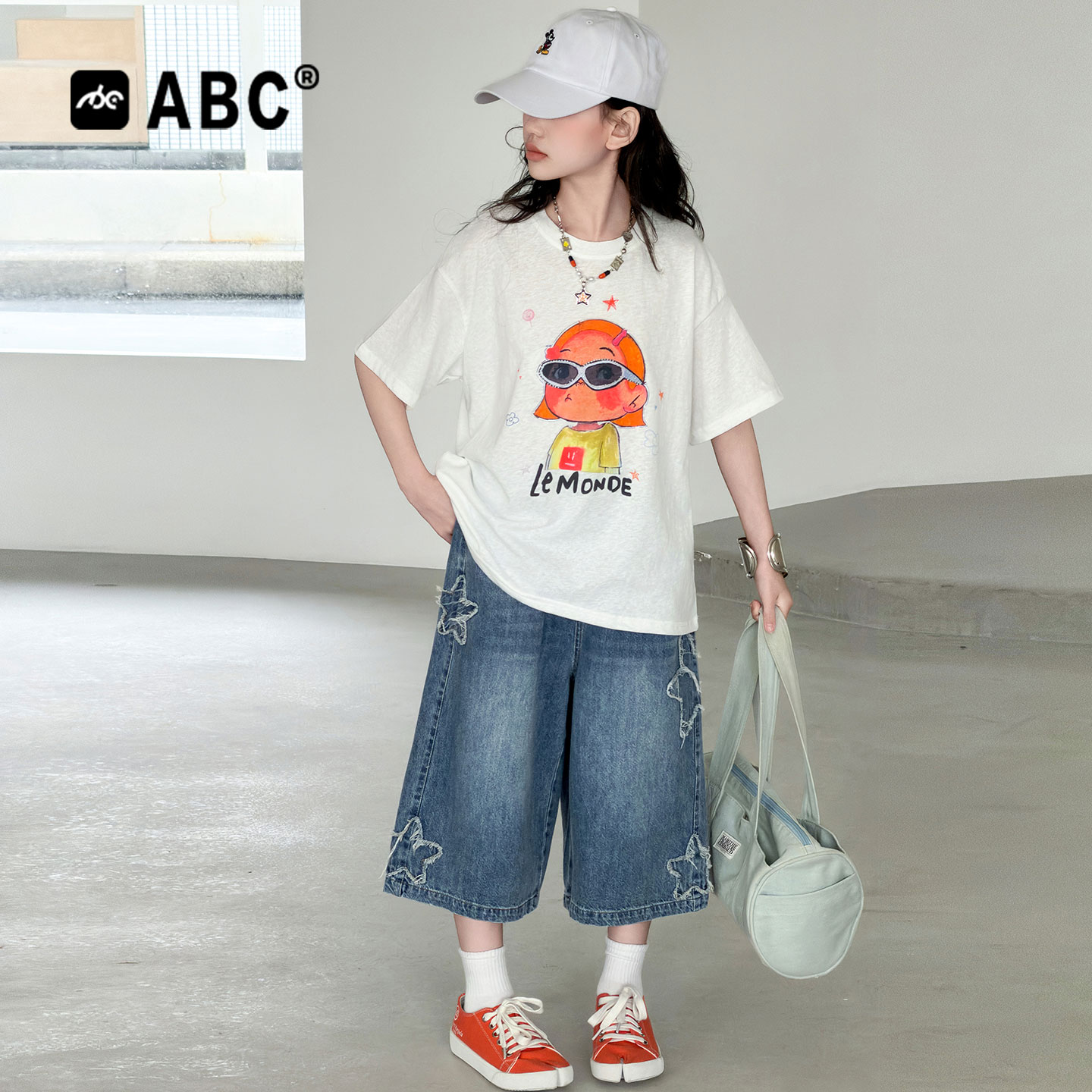 ABC女童夏季卡通印花两件套