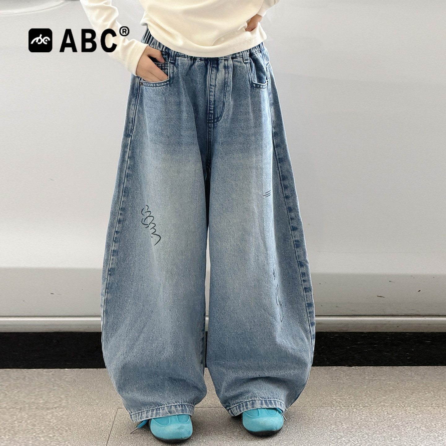 ABC女童春秋新款阔腿牛仔裤