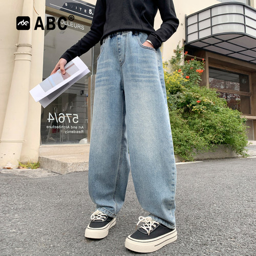 ABC女童裤子2026新款大童秋季女孩洋气春秋长裤儿童软牛仔弯刀裤