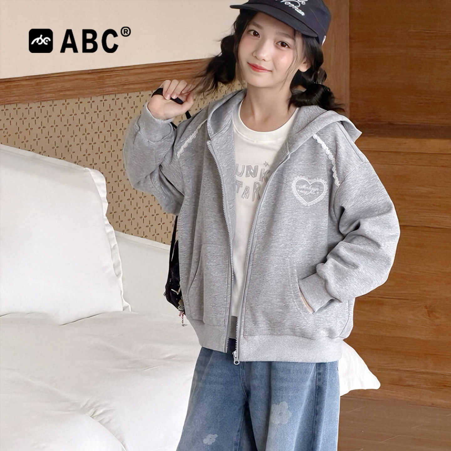 ABC女童春秋蕾丝拼接洋气外套