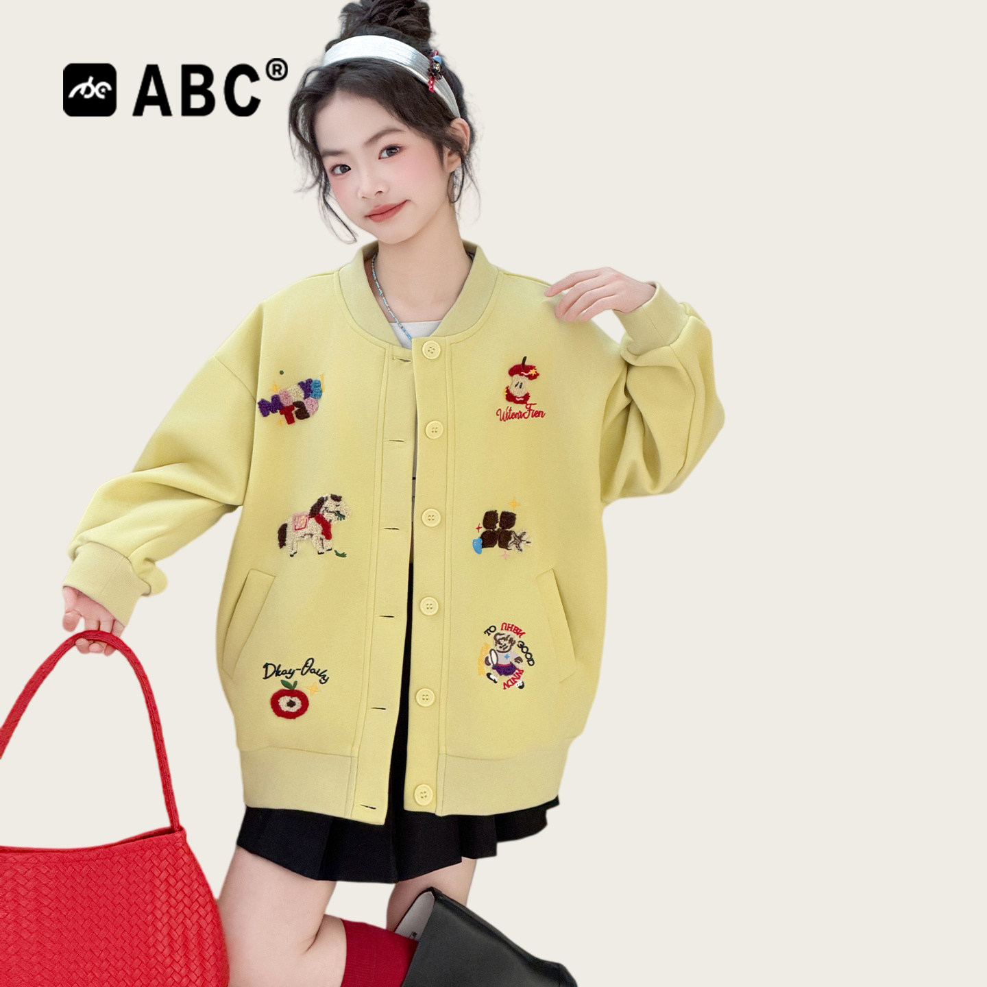 ABC女童春秋毛巾刺花棒球服