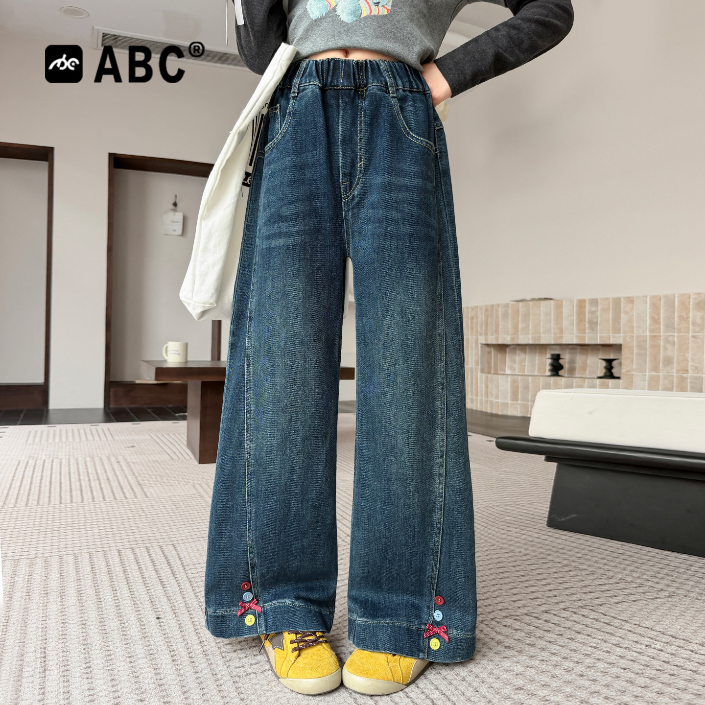 ABC女童春秋新款蝴蝶结阔腿裤