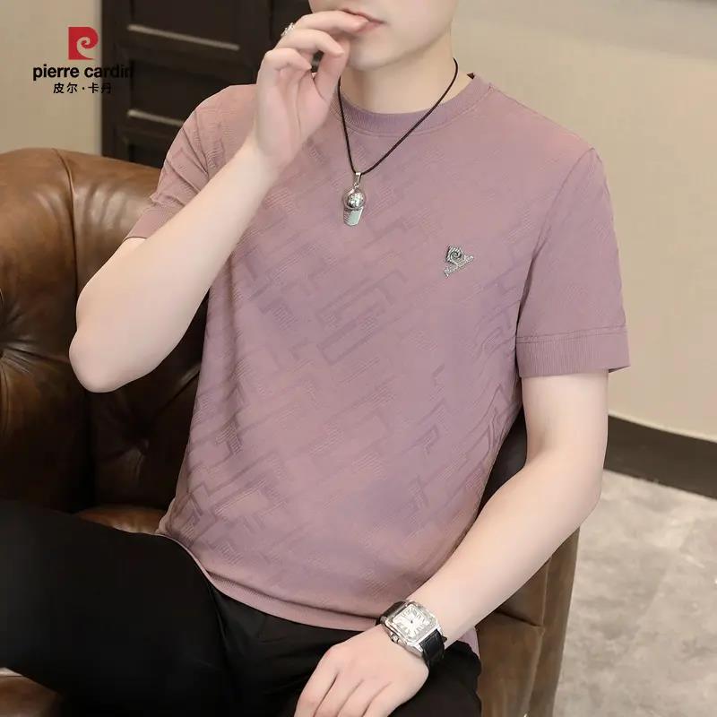 皮尔卡丹短袖T恤男冰丝提花半袖