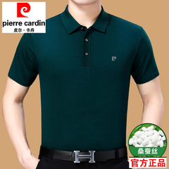 皮尔卡丹短袖T恤男夏季桑蚕丝冰丝宽松翻领polo衫官方旗舰店男装