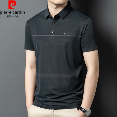 皮尔卡丹桑蚕丝短袖T恤男POLO衫
