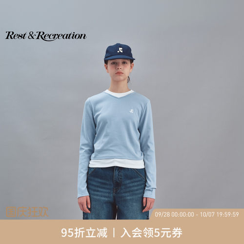 RR刺绣logo撞色二合一长袖T恤