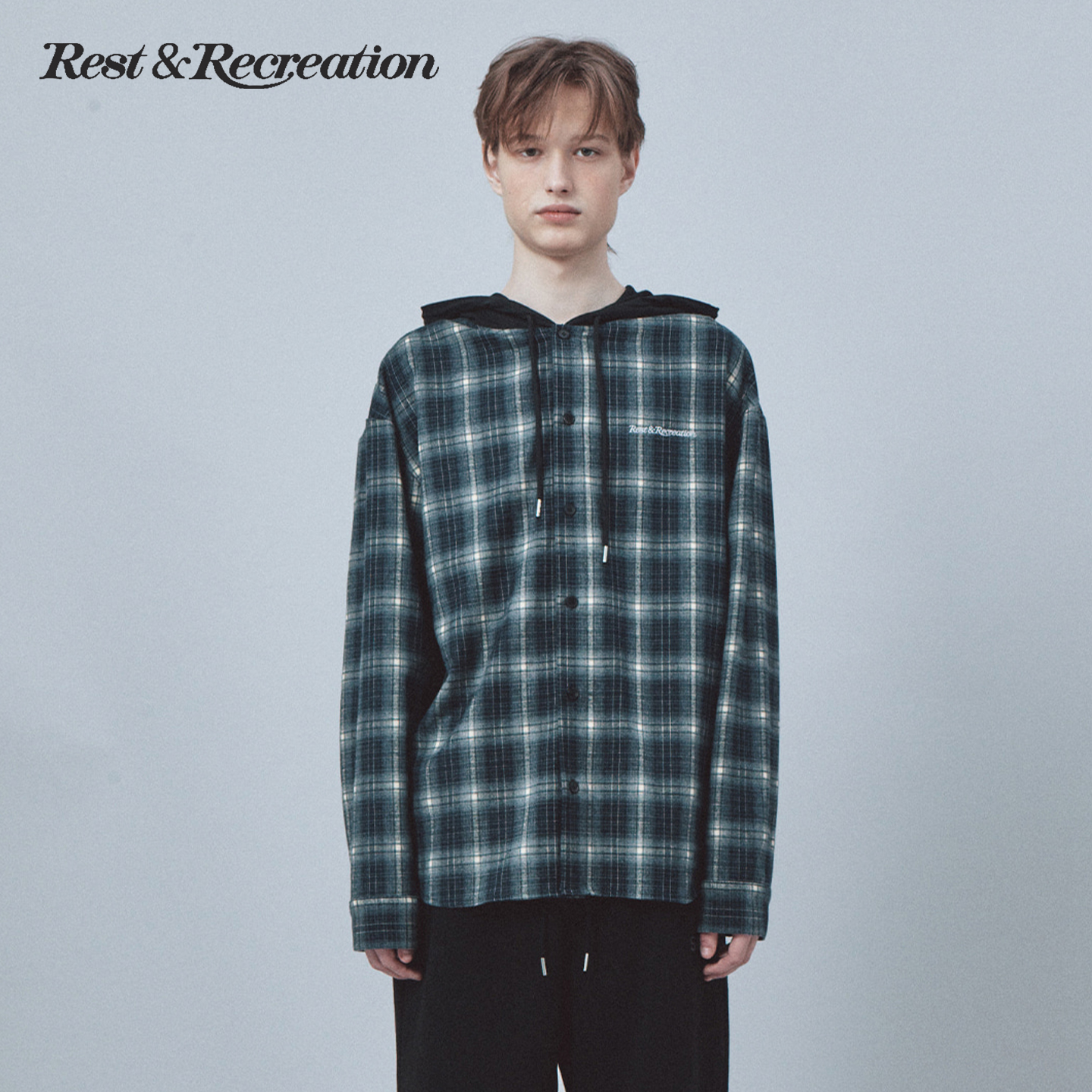 RR格纹logo刺绣连帽卫衣外套