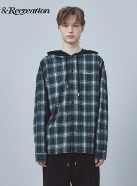 RestandRecreation官方2025秋冬新款RR格纹logo刺绣连帽卫衣外套