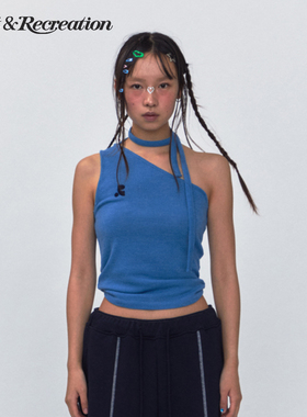 【明星同款】RestandRecreation2025新款RR斜肩挂脖吊带背心T恤女