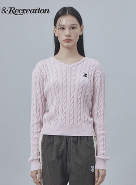 RestandRecreation官方2025秋冬RR新款羊毛V领刺绣logo针织上衣女