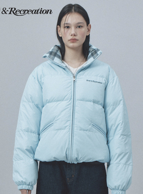RestandRecreation官方2025秋冬新款RR格纹双面穿短款宽松羽绒服
