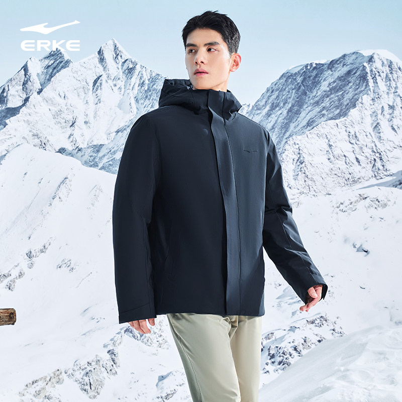 纵型科技鸿星尔克羽绒服2026冬季新款黑色连帽轻薄羽绒服男款外套