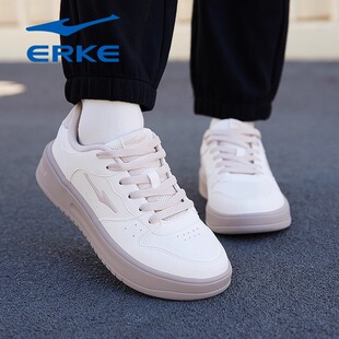 鸿星尔克女鞋2026秋冬季新款皮面粉色轻便软底初中生运动休闲板鞋