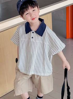 儿童短袖t恤2026新款男童Polo衫夏季韩系穿搭帅气条纹半袖上衣