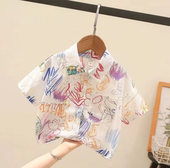 百搭卡通印花短袖 夏季 衬衫 儿童衬衣夏装 2026新款 花衬衫 男童衬衫
