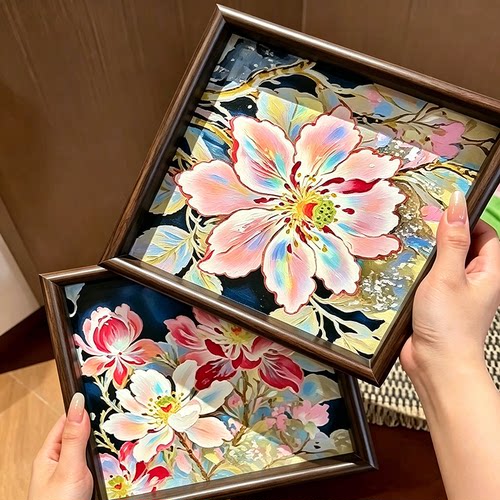 复古牡丹花托盘平面玄关装饰收纳