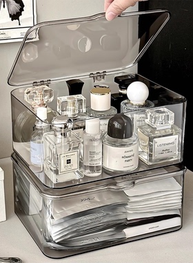 亚克力桌面收纳盒透明防尘整理盒化妆品卧室宿舍办公室带盖杂物盒