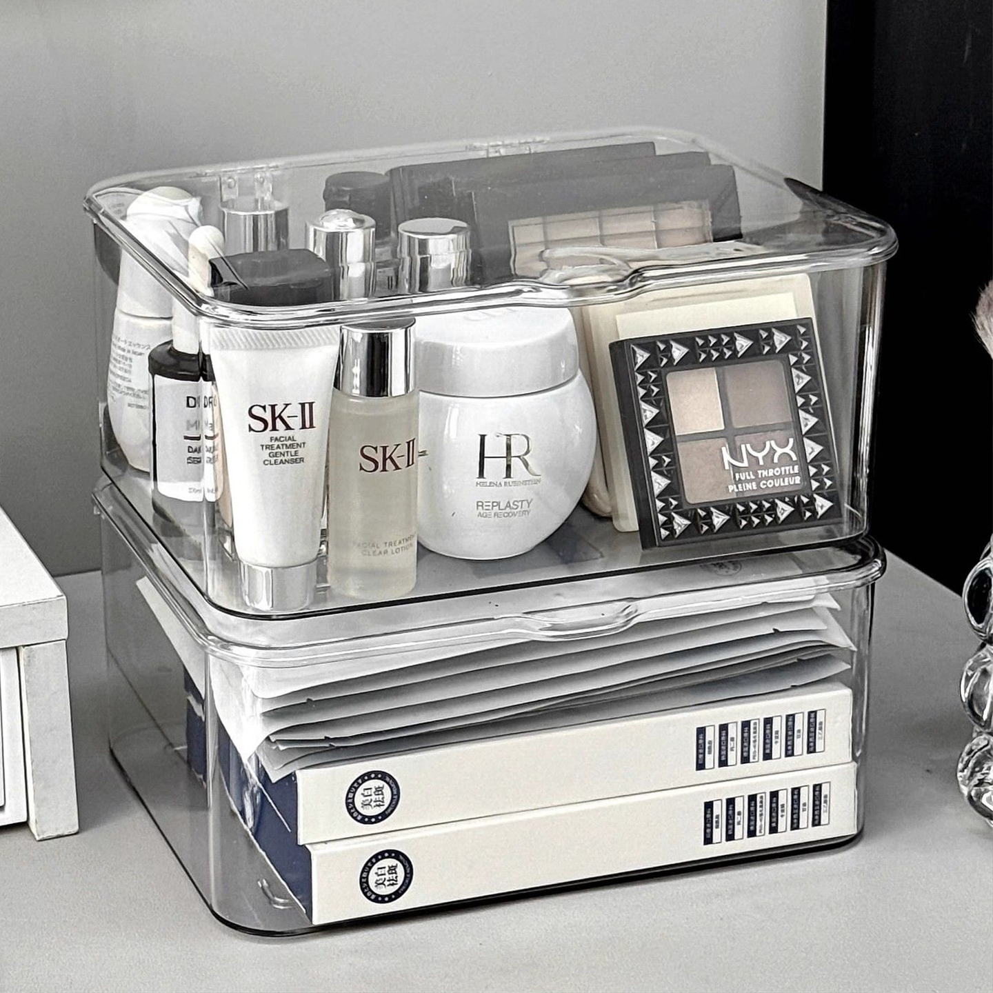 亚克力桌面收纳盒透明防尘整理盒化妆品卧室宿舍办公室带盖杂物盒