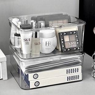 亚克力桌面收纳盒透明防尘整理盒化妆品卧室宿舍办公室带盖杂物盒