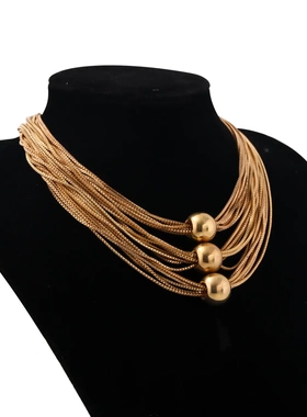 气质辣妹多层链条几何圆球项饰欧美饰品小众个性叠戴项饰项链