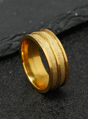时尚新款不锈钢饰品 创意朋克风简约线凹槽磨砂钛钢戒指厂