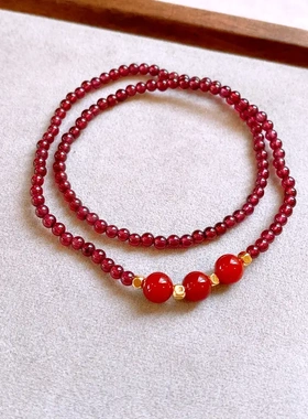 圆球石榴石南红玛瑙可叠戴式手链小众设计转运珠手串复古轻奢手饰
