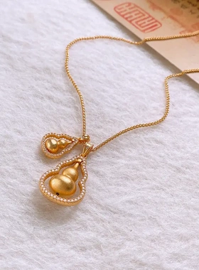真金电镀锆石镂空双葫芦项链国潮高级感锁骨链古风个性新中式项饰