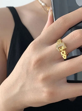 网红风复古镶钻扣戒指时尚个性潮食指戒ins风设计感气质指环