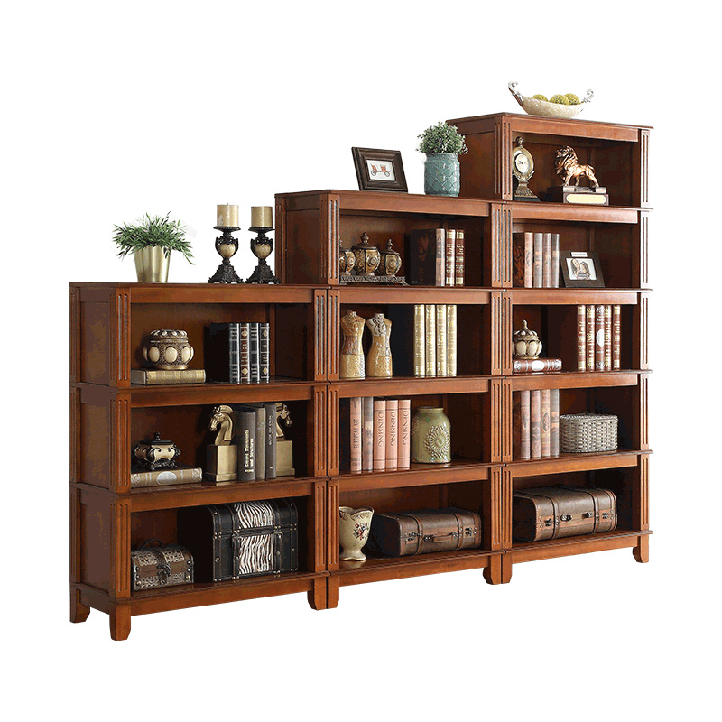 简约美式实木书柜置物架组合书架欧式办公落地R书橱客厅柜子储物