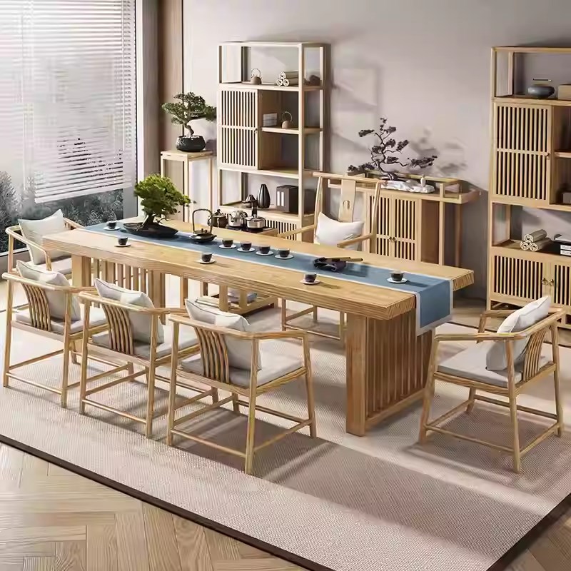 实木茶桌c新中式禅意功夫茶台办公室茶几简约家用一体泡茶桌椅组