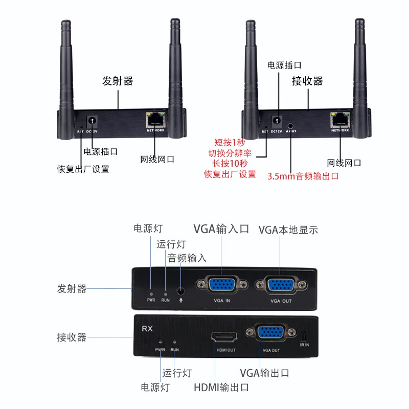 VGA无线传输器投屏器KTV点歌机电视投影仪电脑点歌Y机延长收发器