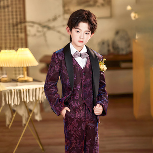 男童西装套装闪亮儿童主持人礼服钢琴演出服青少年西装亮片演出服