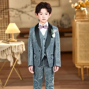 高档男童西装闪亮套装儿童晚会小主持人礼服钢琴演出舞台走秀西服