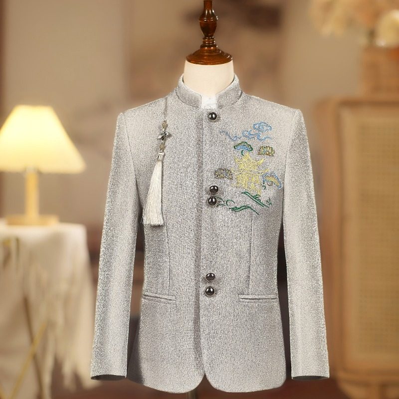 男童亮丝中山装民国风新中式刺绣