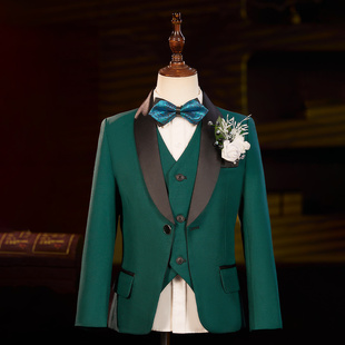 绿色舞台主持服走秀儿童晚会演出服婚礼男孩花童服装 男童西装 套装