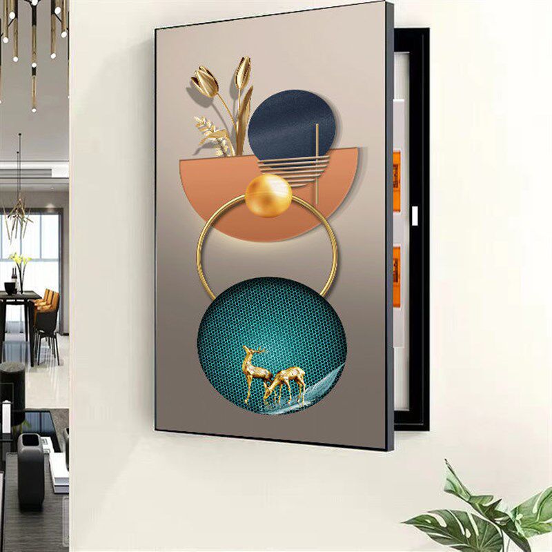 竖版侧开电表箱装饰画免打孔简约风竖款客厅挂画遮挡电.闸盒配电