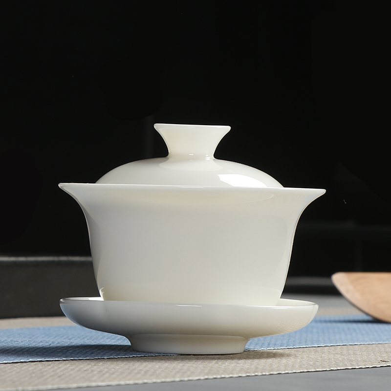 110毫a升羊脂小号盖碗一人饮泡茶碗功夫茶泡茶杯碗 单丛白玉瓷茶