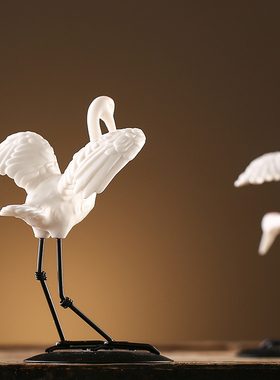 陶瓷白鹤动物摆件盆栽q假山水景造景微景观装饰工艺品桌面装饰品