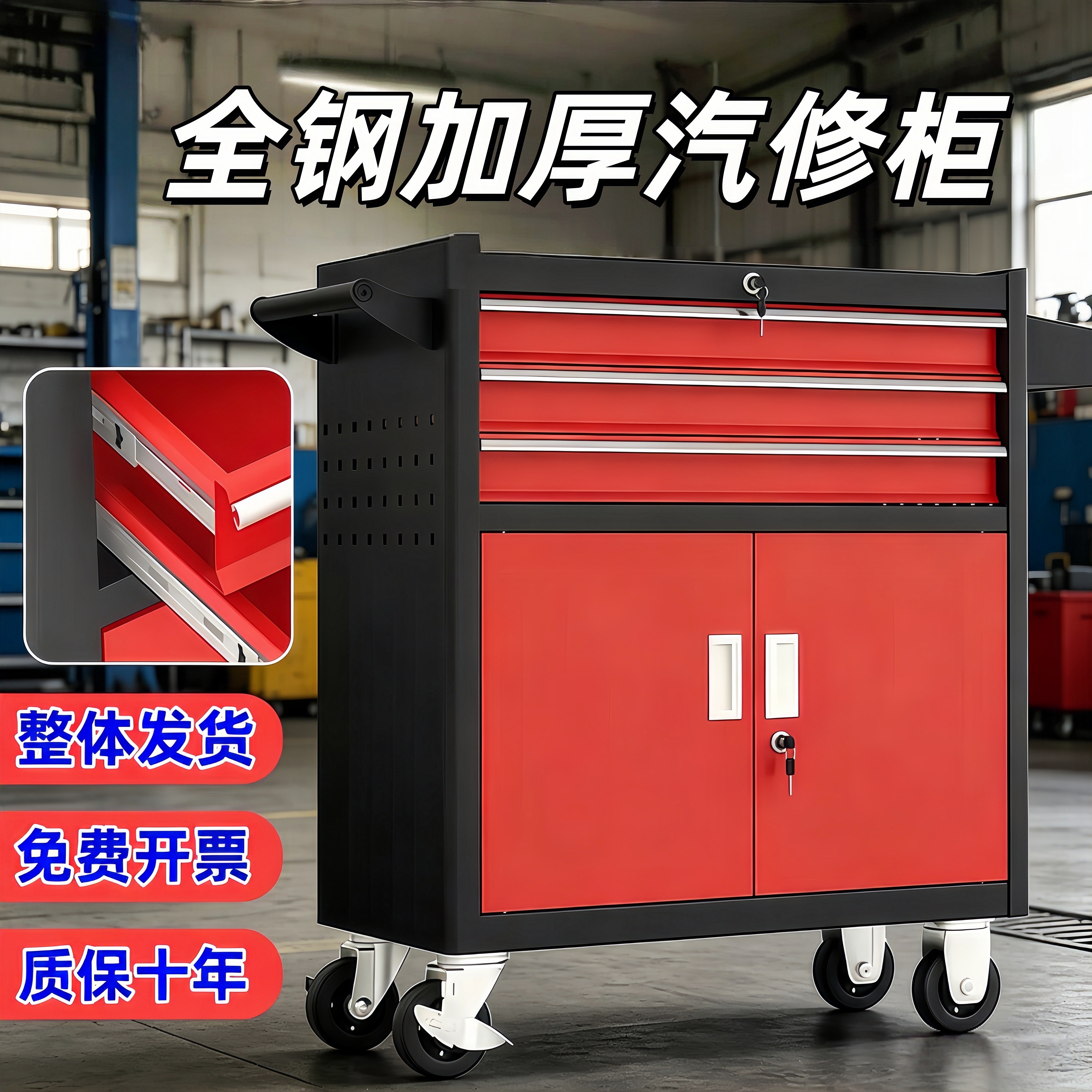 加厚多功能可移动工具车汽修抽屉式工具柜车间维修工具箱手推车子