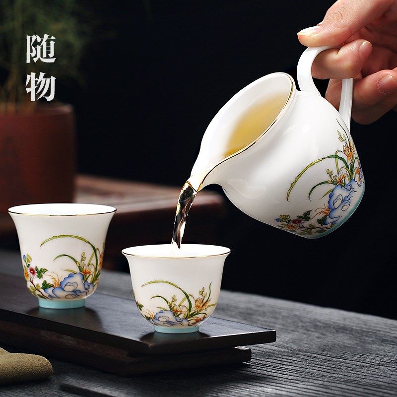 萱草花大容量公道茶杯功夫茶具陶瓷茶海公道杯P家用单个分茶器公