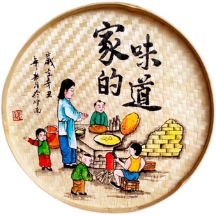 手绘竹编簸箕挂画农庄农家乐墙面装饰I挂件墙壁挂饰饭店怀旧墙饰