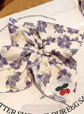 紫色碎花方巾ins风简约发圈大肠韩国高级感扎头发绳女新款日常