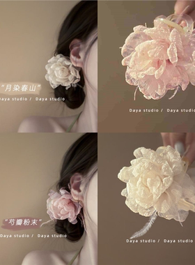 高级感法式温柔芍药发夹氛围感羽毛花朵抓夹女气质鲨鱼夹发饰夹子