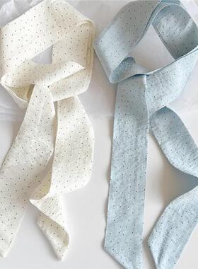 新波点法式复古长条丝巾丝带ins春夏季飘带装饰薄款领巾发带女窄