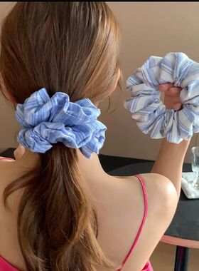 ins通勤发圈清新海盐系条纹褶皱大肠发圈百搭低马尾皮筋头绳发饰